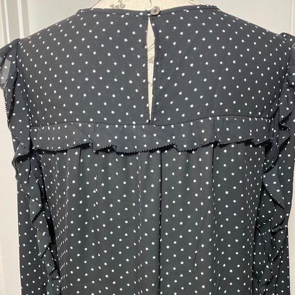 Michael Kors Black Ruffled Sheer Top with Stars Pattern Size M - Picture 5 of 10